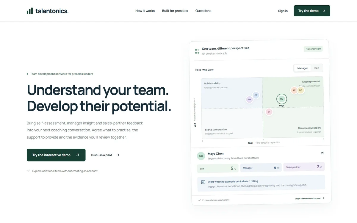 Talentonics presales team development and coaching workspace